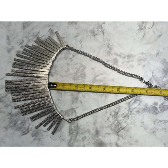 Vintage Bib Necklace Silver Tone Statement Spike Dangle Boho Tribal Textured 14" - Picture 4 of 6